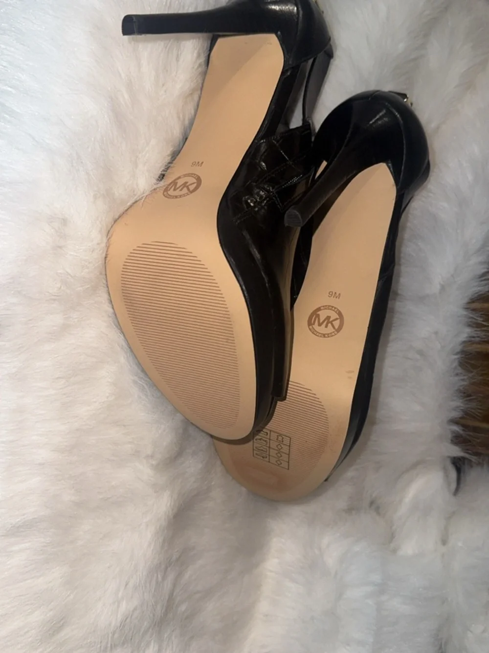 Michael Kors Black Leather Cutout Ankle Heels with Gold Hardware - Picture 2 of 3